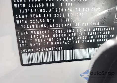 2022 Volkswagen Taos 1.5T Se из США, поврежденный, VIN 3VVWX7B24NM041444